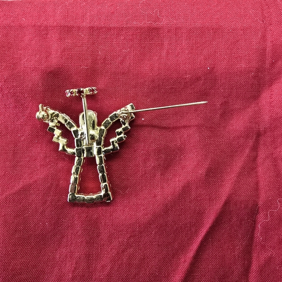 Angel Pin Red White Blue Rhinestones Set in Gold-tone Brooch Pin - Picture 4 of 5